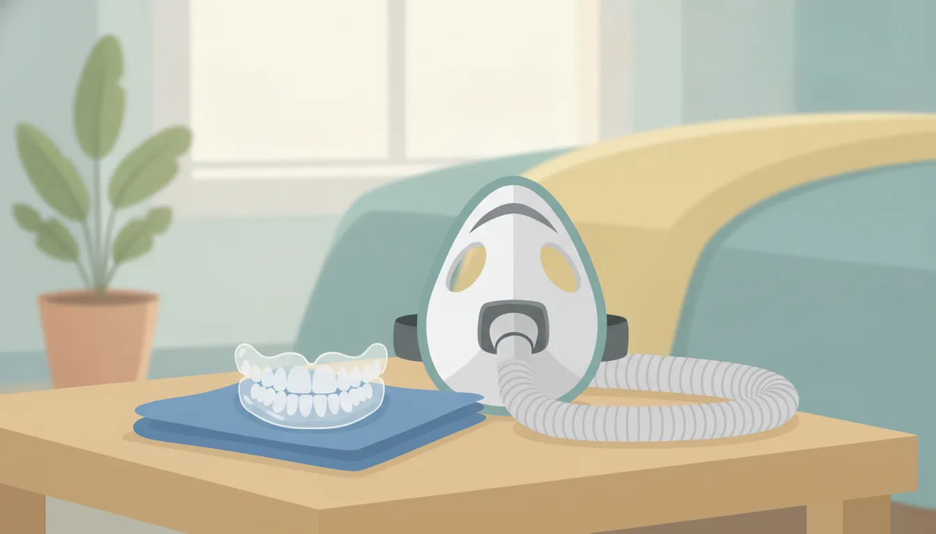 CPAP mask and custom oral appliance representing sleep apnea treatment options