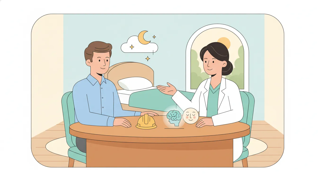 Clinician and worker discussing a sleep apnea safety plan