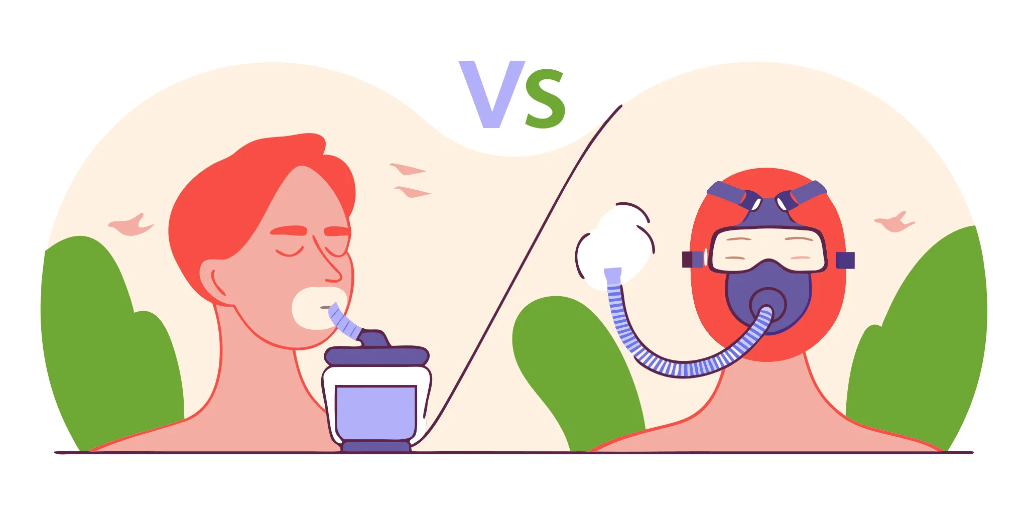 Side-by-side comparison of a CPAP machine with mask and a custom oral appliance device for sleep apnea treatment