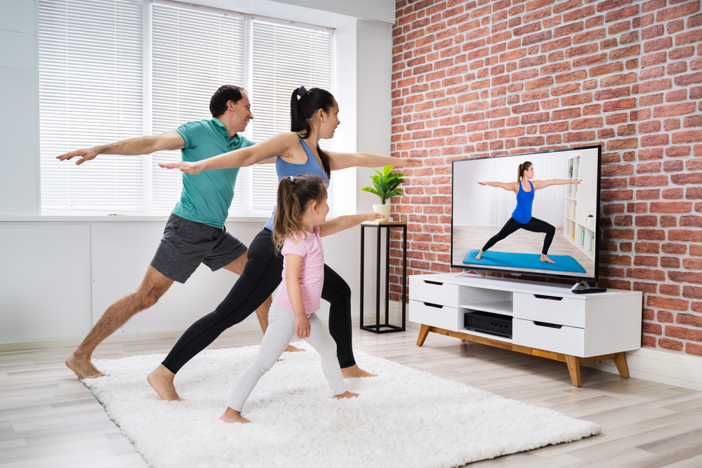 Fit,Family,Doing,Home,Online,Stretching,Yoga,Fitness,Exercise exercise and sleep